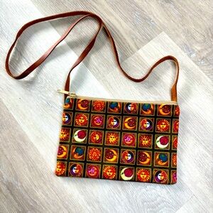 Simple Shoulder or Cross Body Colorful Zipper Bag W/ Leather Strap Suns & Moons